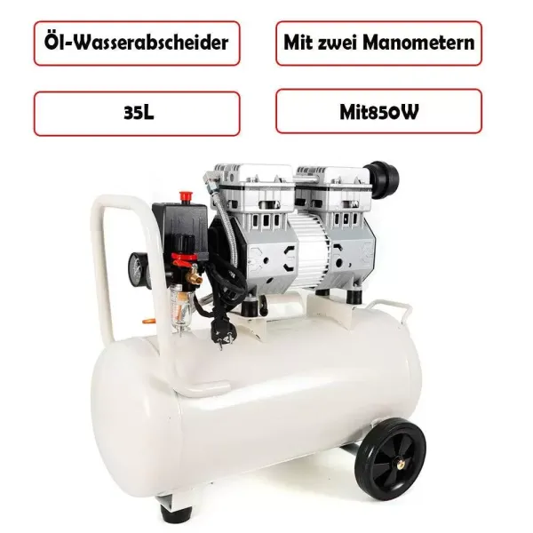 Compresor de aire comprimido silencioso, compresor de aire, 35 l, aerógrafo (35 L-850 W)