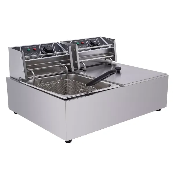 Freidora doble de 12 litros, de acero inoxidable, eléctrica, con 2 cestas y tapas para patatas fritas, pollo, restaurante, cocina en casa Freidora doble de 12 litros, de acero inoxidable, eléctrica, con 2 cestas y tapas para patatas fritas, pollo, restaurante, cocina en casa