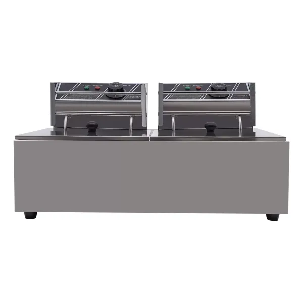 Freidora doble de 12 litros, de acero inoxidable, eléctrica, con 2 cestas y tapas para patatas fritas, pollo, restaurante, cocina en casa