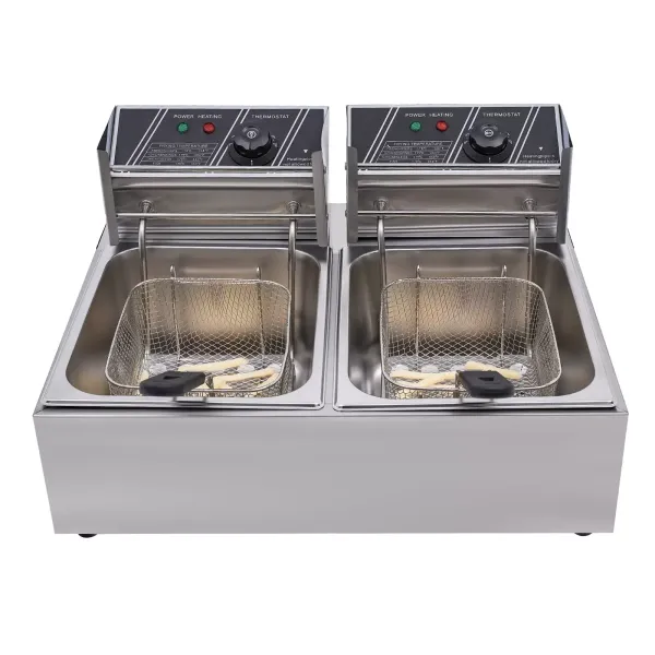 Freidora doble de 12 litros, de acero inoxidable, eléctrica, con 2 cestas y tapas para patatas fritas, pollo, restaurante, cocina en casa Freidora doble de 12 litros, de acero inoxidable, eléctrica, con 2 cestas y tapas para patatas fritas, pollo, restaurante, cocina en casa
