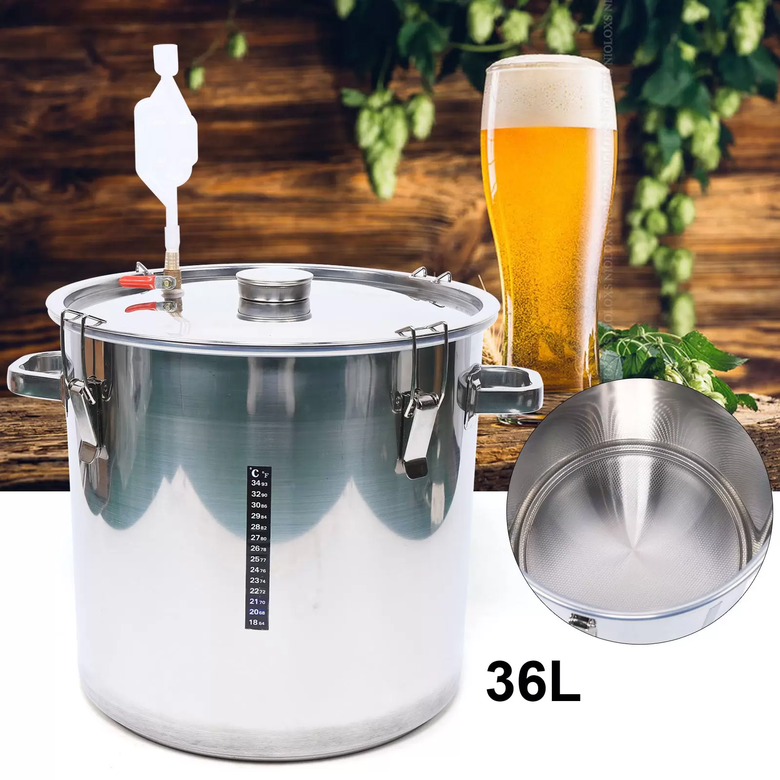 36 L Tanque de Fermentación, Bomba de Destilación de Vino de Acero Inoxidable