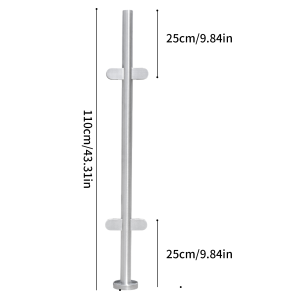 Barandilla de acero inoxidable, 110 cm, soporte de pasamanos para montaje en mejillas, sujeción de cristal, redonda, 63 x 45 mm