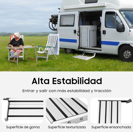 Escalón de entrada manual de aleación de aluminio para autocaravanas y caravanas.