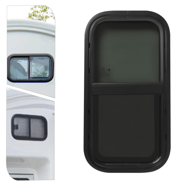 Ventana Lateral Tintada Para Caravana – 800x500 Mm, Protección Contra Insectos, Aluminio Negro, Fácil Montaje