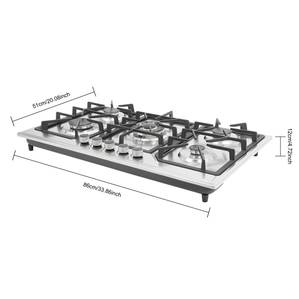 Estufa de gas de 5 quemadores, ideal para apartamentos e interiores, ideal para cocinar en cualquier momento.