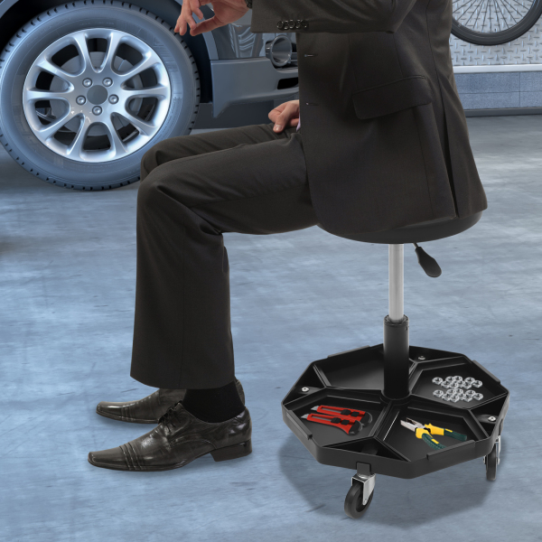 Asiento de taller redondo con ruedas, asiento neumático de garaje, asiento neumático de taller con ruedas - Negro Asiento de taller redondo con ruedas, asiento neumático de garaje, asiento neumático de taller con ruedas - Negro