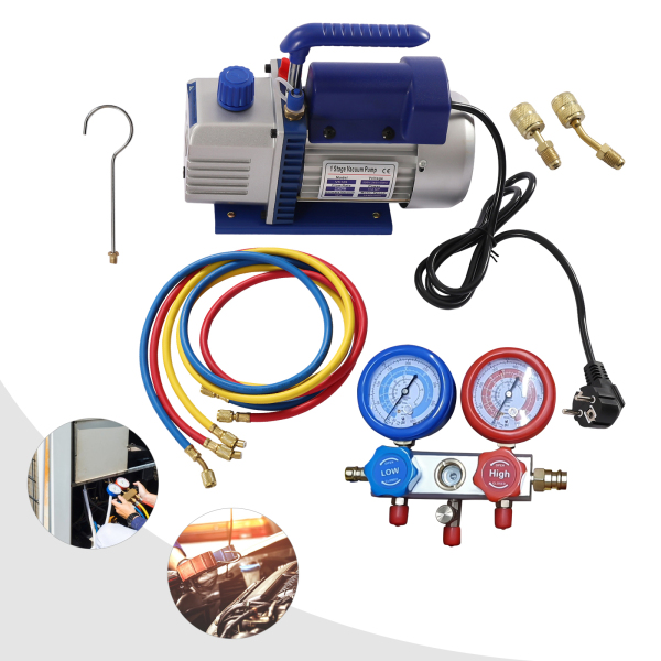 Juego de manómetro y bomba de vacío - Kit de refrigeración de A/C Conjunto de aire acondicionado con manómetro de distribuidor de bomba de vacío