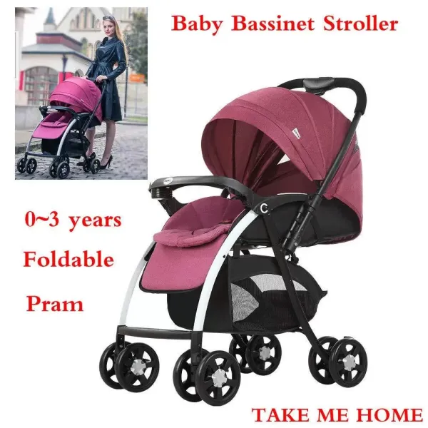 Cochecito plegable de 25 kg para bebés de 0 a 3 años, cómodo y ligero, ajustable, color vino tinto