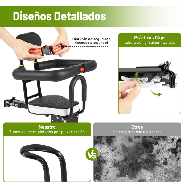 Asiento infantil para bicicleta de seguridad para niños hasta 40 kg, con pedal ajustable