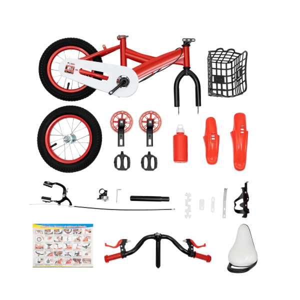 Bicicleta infantil de 12 pulgadas con ruedas adicionales, para principiantes con freno delantero y trasero, para niños de 2 a 5 años, altura 75–110 cm Bicicleta infantil de 12 pulgadas con ruedas adicionales, para principiantes con freno delantero y trasero, para niños de 2 a 5 años, altura 75–110 cm