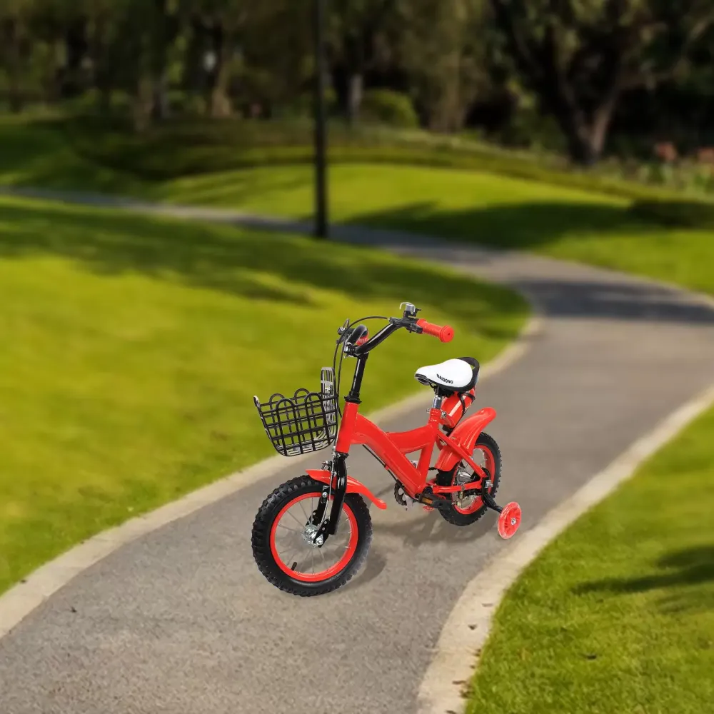Bicicleta infantil de 12 pulgadas con ruedas adicionales, para principiantes con freno delantero y trasero, para niños de 2 a 5 años, altura 75–110 cm