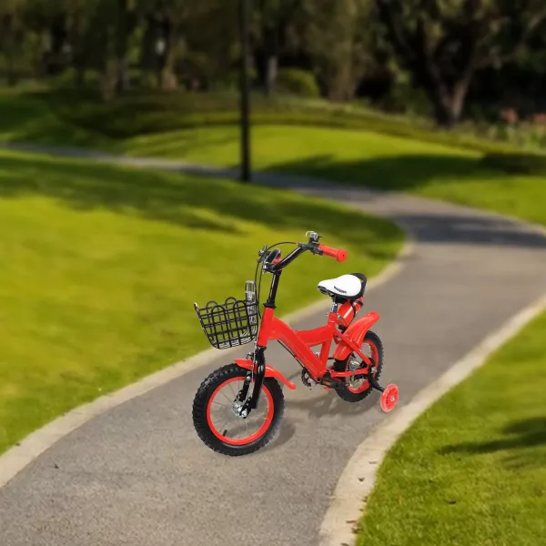 Bicicleta infantil de 12 pulgadas con ruedas adicionales, para principiantes con freno delantero y trasero, para niños de 2 a 5 años, altura 75–110 cm Bicicleta infantil de 12 pulgadas con ruedas adicionales, para principiantes con freno delantero y trasero, para niños de 2 a 5 años, altura 75–110 cm