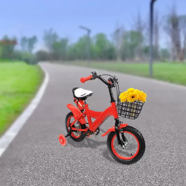 Bicicleta infantil de 12 pulgadas con ruedas adicionales, para principiantes con freno delantero y trasero, para niños de 2 a 5 años, altura 75–110 cm