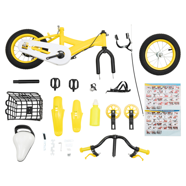 Bicicleta infantil de 12 pulgadas, para niños y niñas, con ruedas de apoyo y cesta, bicicleta infantil
