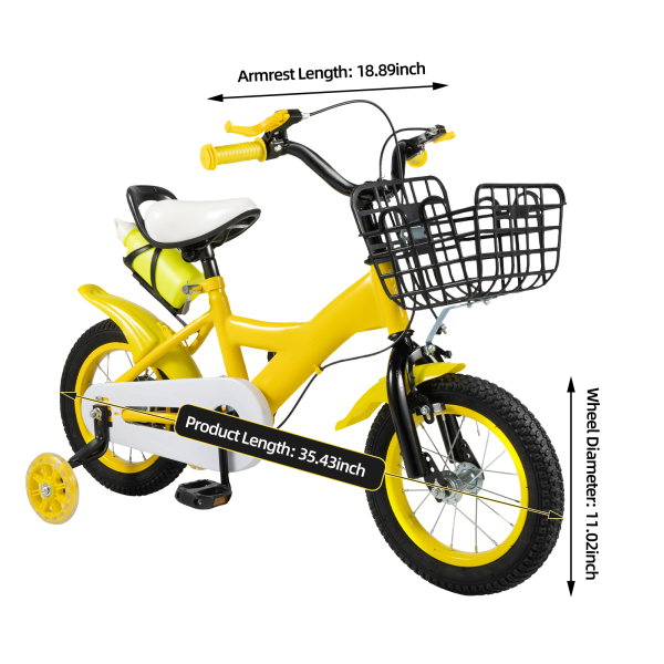 Bicicleta infantil de 12 pulgadas, para niños y niñas, con ruedas de apoyo y cesta, bicicleta infantil Bicicleta infantil de 12 pulgadas, para niños y niñas, con ruedas de apoyo y cesta, bicicleta infantil