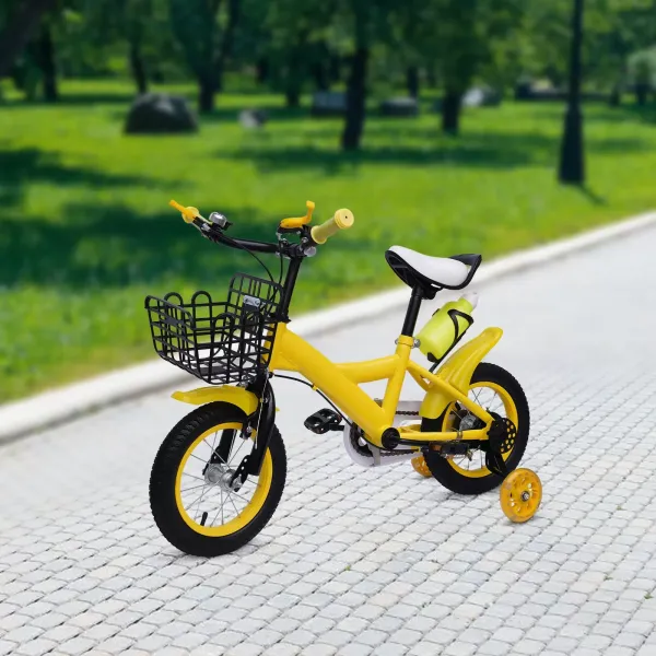 Bicicleta infantil de 12 pulgadas, para niños y niñas, con ruedas de apoyo y cesta, bicicleta infantil
