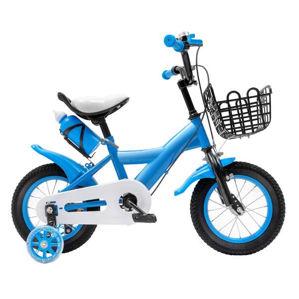 Bicicleta infantil de 12 pulgadas para niños con ruedas de apoyo, bicicleta educativa para 3 años con timbre y ruedas de doble freno (azul)