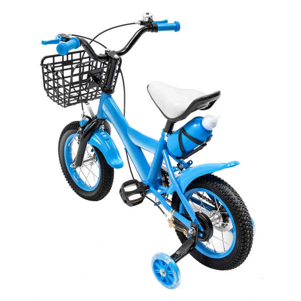 Bicicleta infantil de 12 pulgadas para niños con ruedas de apoyo, bicicleta educativa para 3 años con timbre y ruedas de doble freno (azul)