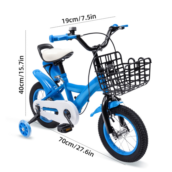 Bicicleta infantil de 12 pulgadas para niños con ruedas de apoyo, bicicleta educativa para 3 años con timbre y ruedas de doble freno (azul)