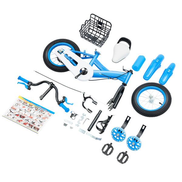 Bicicleta infantil de 12 pulgadas para niños con ruedas de apoyo, bicicleta educativa para 3 años con timbre y ruedas de doble freno (azul)