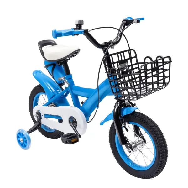 Bicicleta infantil de 12 pulgadas para niños con ruedas de apoyo, bicicleta educativa para 3 años con timbre y ruedas de doble freno (azul)