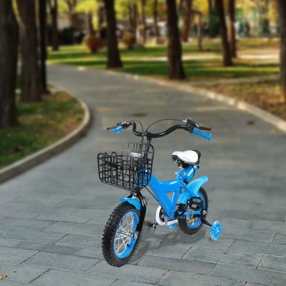 Bicicleta infantil de 12 pulgadas para niños con ruedas de apoyo, bicicleta educativa para 3 años con timbre y ruedas de doble freno (azul)