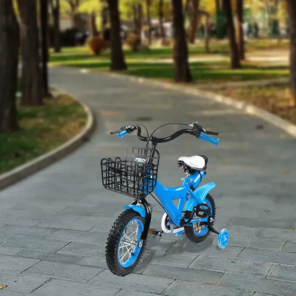 Bicicleta infantil de 12 pulgadas para niños con ruedas de apoyo, bicicleta educativa para 3 años con timbre y ruedas de doble freno (azul)