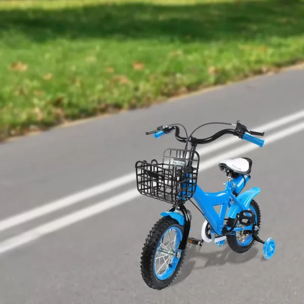 Bicicleta infantil de 12 pulgadas para niños con ruedas de apoyo, bicicleta educativa para 3 años con timbre y ruedas de doble freno (azul)