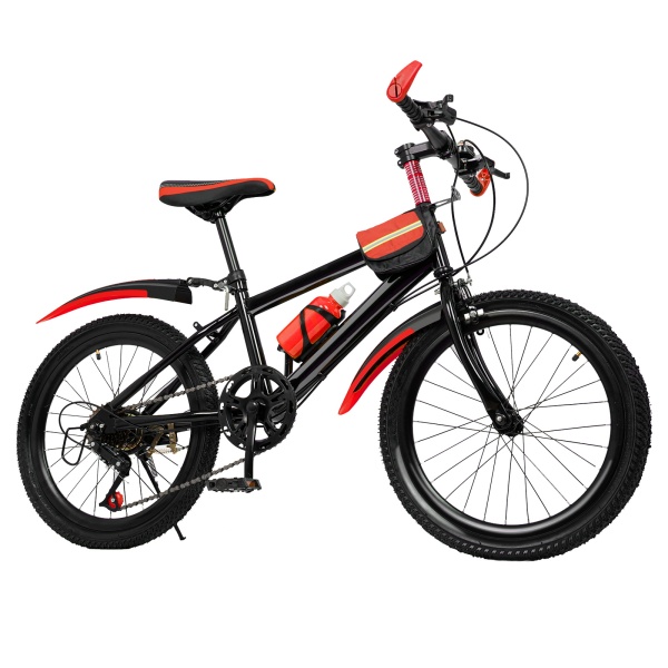 CNCEST Bicicleta de montaña de 20 pulgadas con velocidad variable, de acero al carbono, doble freno de disco, 7 velocidades, para niños, color rojo