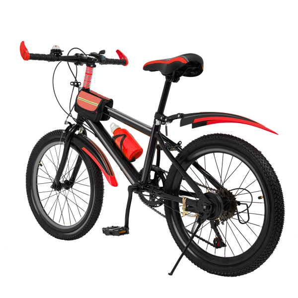 CNCEST Bicicleta de montaña de 20 pulgadas con velocidad variable, de acero al carbono, doble freno de disco, 7 velocidades, para niños, color rojo