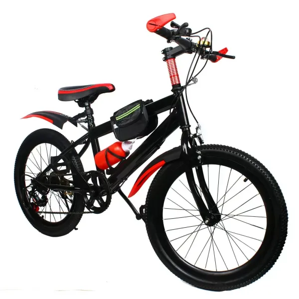 CNCEST Bicicleta de montaña de 20 pulgadas con velocidad variable, de acero al carbono, doble freno de disco, 7 velocidades, para niños, color rojo