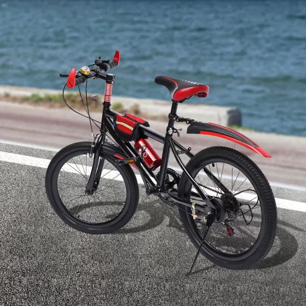 CNCEST Bicicleta de montaña de 20 pulgadas con velocidad variable, de acero al carbono, doble freno de disco, 7 velocidades, para niños, color rojo