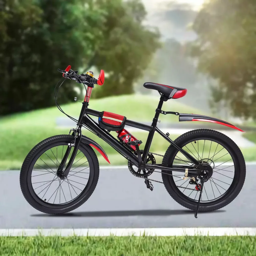 CNCEST Bicicleta de montaña de 20 pulgadas con velocidad variable, de acero al carbono, doble freno de disco, 7 velocidades, para niños, color rojo