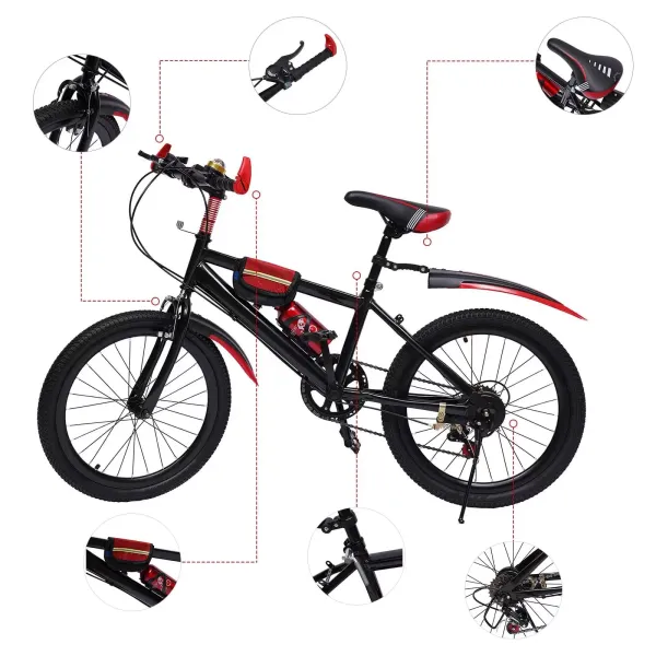 CNCEST Bicicleta de montaña de 20 pulgadas con velocidad variable, de acero al carbono, doble freno de disco, 7 velocidades, para niños, color rojo CNCEST Bicicleta de montaña de 20 pulgadas con velocidad variable, de acero al carbono, doble freno de disco, 7 velocidades, para niños, color rojo