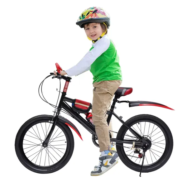 CNCEST Bicicleta de montaña de 20 pulgadas con velocidad variable, de acero al carbono, doble freno de disco, 7 velocidades, para niños, color rojo
