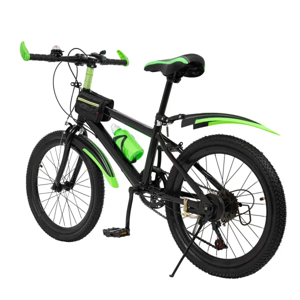 Bicicleta de montaña de 20 pulgadas, para niños y niñas con freno de doble disco, de acero al carbono de 7 velocidades, máx. 85 kg, color verde