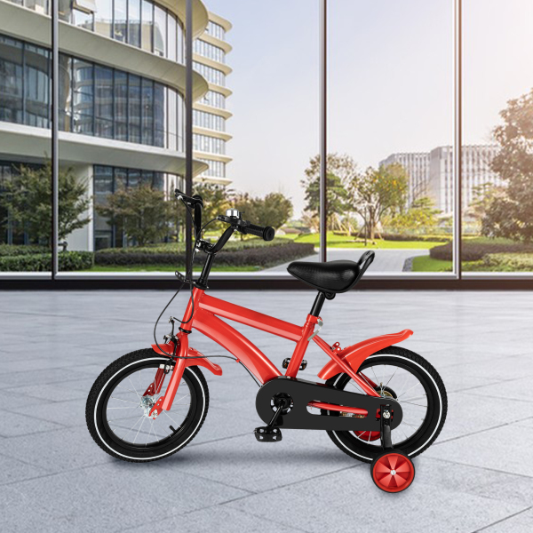Bicicleta infantil de 14 pulgadas, para niños y niñas, altura del asiento ajustable con ruedas de apoyo desmontables, antideslizante (rojo)