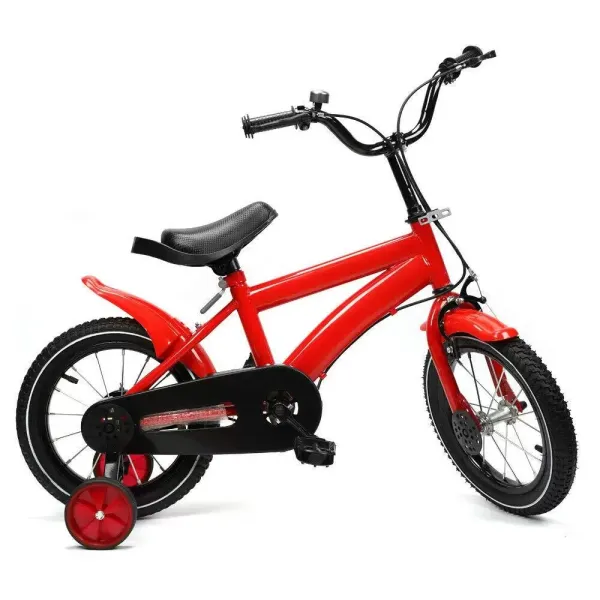 Bicicleta infantil de 14 pulgadas, para niños y niñas, altura del asiento ajustable con ruedas de apoyo desmontables, antideslizante (rojo)