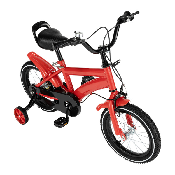 Bicicleta infantil de 14 pulgadas, para niños y niñas, altura del asiento ajustable con ruedas de apoyo desmontables, antideslizante (rojo)