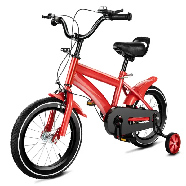 Bicicleta infantil de 14 pulgadas, para niños y niñas, altura del asiento ajustable con ruedas de apoyo desmontables, antideslizante (rojo)