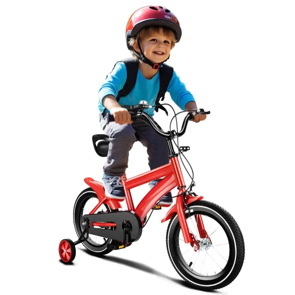 Bicicleta infantil de 14 pulgadas, para niños y niñas, altura del asiento ajustable con ruedas de apoyo desmontables, antideslizante (rojo) Bicicleta infantil de 14 pulgadas, para niños y niñas, altura del asiento ajustable con ruedas de apoyo desmontables, antideslizante (rojo)