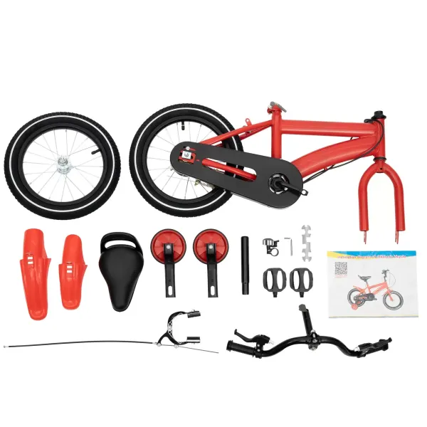 Bicicleta infantil de 14 pulgadas, para niños y niñas, altura del asiento ajustable con ruedas de apoyo desmontables, antideslizante (rojo)