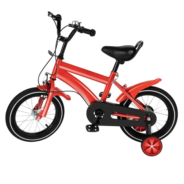 Bicicleta infantil de 14 pulgadas, para niños y niñas, altura del asiento ajustable con ruedas de apoyo desmontables, antideslizante (rojo)