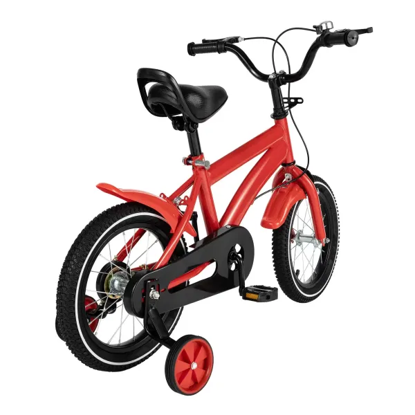 Bicicleta infantil de 14 pulgadas, para niños y niñas, altura del asiento ajustable con ruedas de apoyo desmontables, antideslizante (rojo)