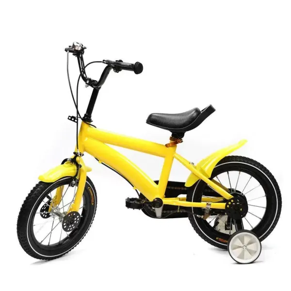 CNCEST Bicicleta infantil de 14 pulgadas para niños y niñas 95-125 cm, con ruedas de apoyo, freno de mano, manillar acolchado, color amarillo