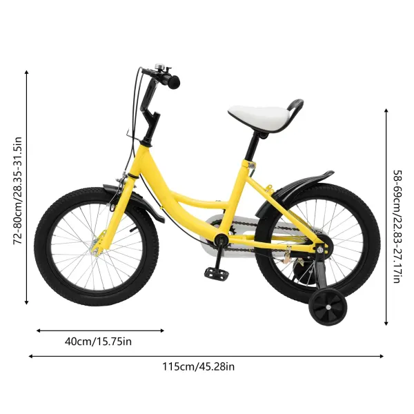 Bicicleta infantil de 16 pulgadas, para niños y niñas de 5 a 8 años, marco de acero al carbono, con ruedas de apoyo, doble freno, amarillo