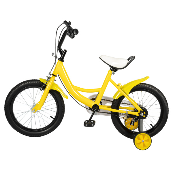 Bicicleta infantil de 16 pulgadas, para niños y niñas de 5 a 8 años, marco de acero al carbono, con ruedas de apoyo, doble freno, amarillo Bicicleta infantil de 16 pulgadas, para niños y niñas de 5 a 8 años, marco de acero al carbono, con ruedas de apoyo, doble freno, amarillo