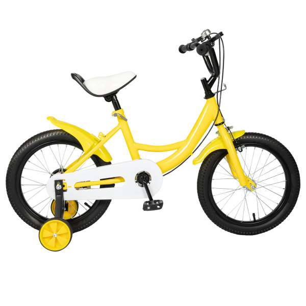 Bicicleta infantil de 16 pulgadas, para niños y niñas de 5 a 8 años, marco de acero al carbono, con ruedas de apoyo, doble freno, amarillo