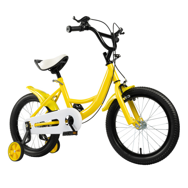 Bicicleta infantil de 16 pulgadas, para niños y niñas de 5 a 8 años, marco de acero al carbono, con ruedas de apoyo, doble freno, amarillo