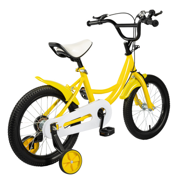 Bicicleta infantil de 16 pulgadas, para niños y niñas de 5 a 8 años, marco de acero al carbono, con ruedas de apoyo, doble freno, amarillo Bicicleta infantil de 16 pulgadas, para niños y niñas de 5 a 8 años, marco de acero al carbono, con ruedas de apoyo, doble freno, amarillo